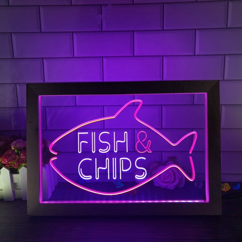 Image of Fish and Chips Two Tone Sign - Luxury Framed Edition