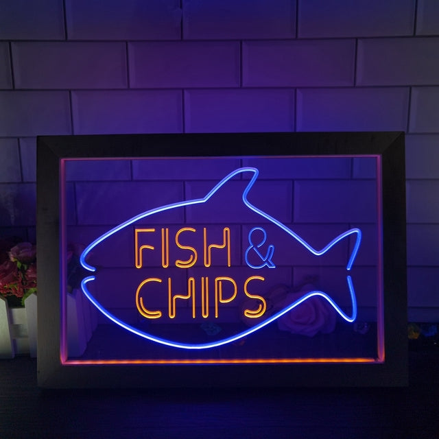 Fish and Chips Two Tone Sign - Luxury Framed Edition