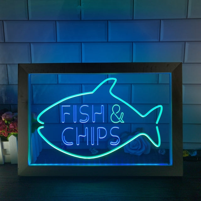 Fish and Chips Two Tone Sign - Luxury Framed Edition