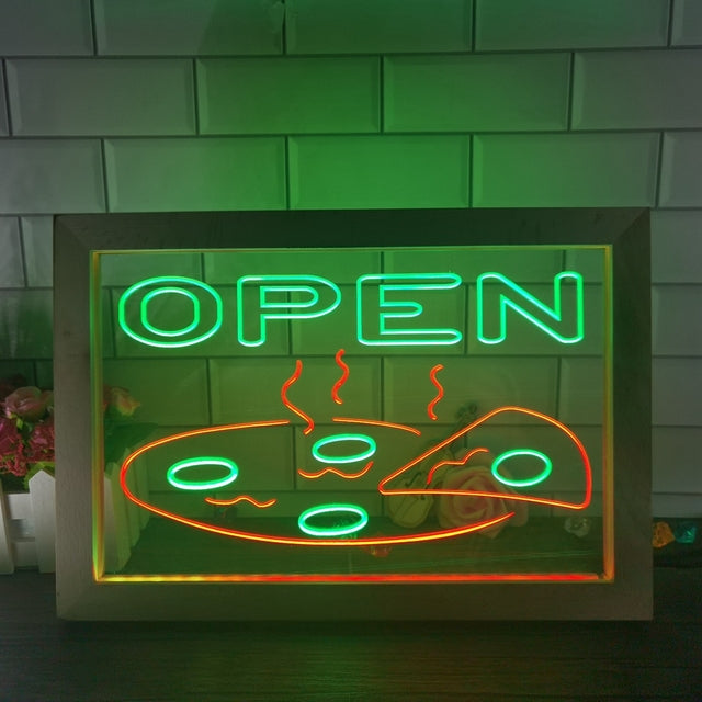 Open Pizza Restaurant Two Tone Sign - Luxury Framed Edition