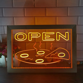 Open Pizza Restaurant Two Tone Sign - Luxury Framed Edition