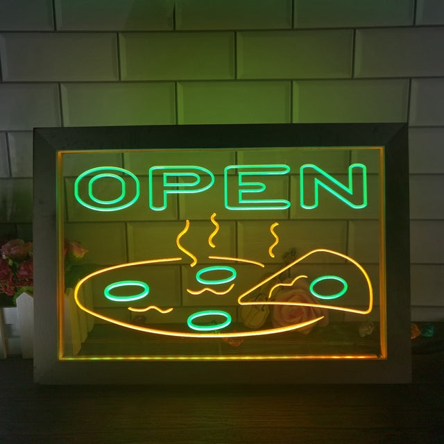Open Pizza Restaurant Two Tone Sign - Luxury Framed Edition
