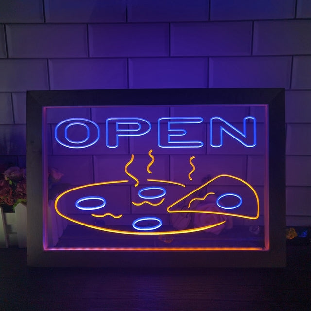 Open Pizza Restaurant Two Tone Sign - Luxury Framed Edition
