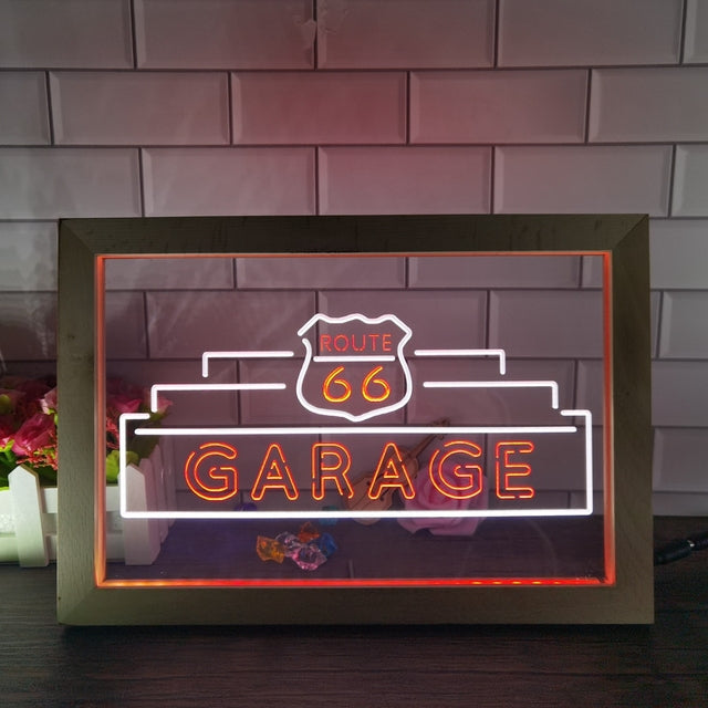 Route 66 Garage Two Tone Sign - Luxury Framed Edition