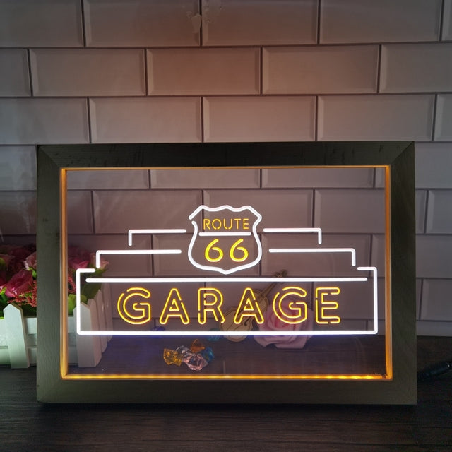 Route 66 Garage Two Tone Sign - Luxury Framed Edition