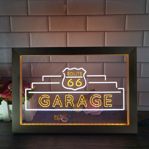 Image of Route 66 Garage Two Tone Sign - Luxury Framed Edition