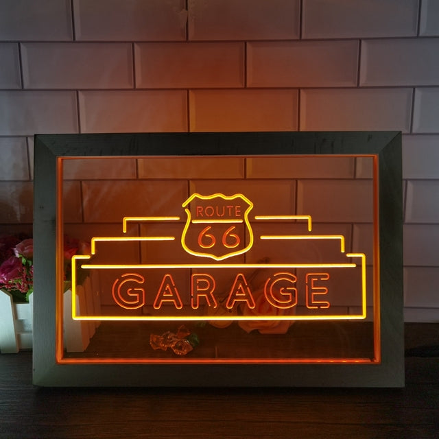 Route 66 Garage Two Tone Sign - Luxury Framed Edition