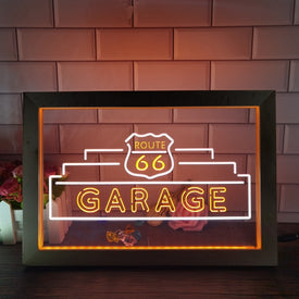 Route 66 Garage Two Tone Sign - Luxury Framed Edition