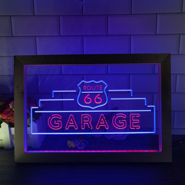 Route 66 Garage Two Tone Sign - Luxury Framed Edition