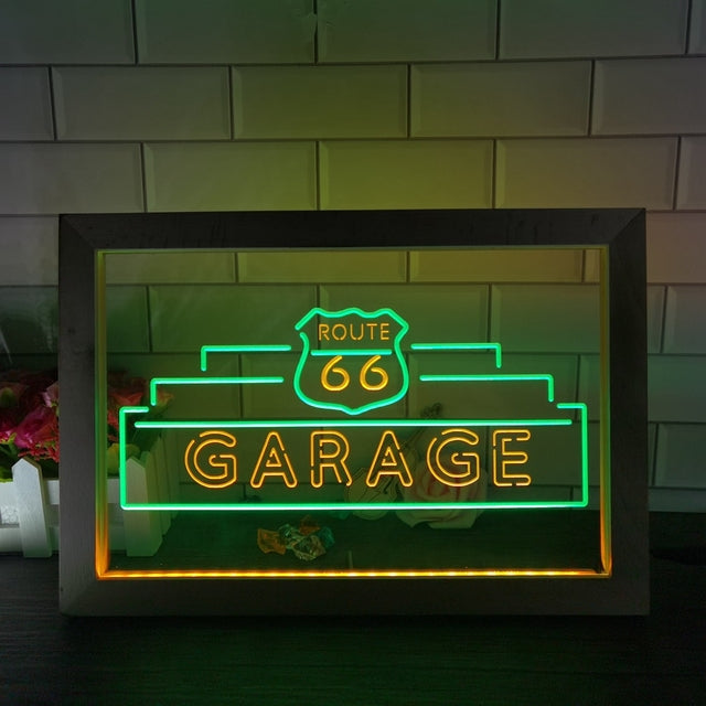 Route 66 Garage Two Tone Sign - Luxury Framed Edition