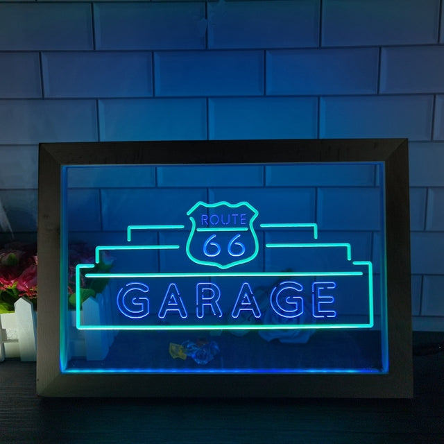 Route 66 Garage Two Tone Sign - Luxury Framed Edition
