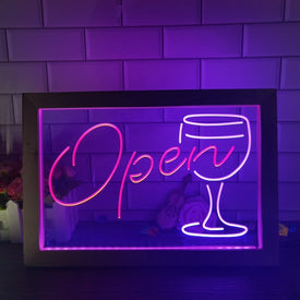 Open Wine Glass Two Tone Sign - Luxury Framed Edition