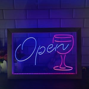Open Wine Glass Two Tone Sign - Luxury Framed Edition