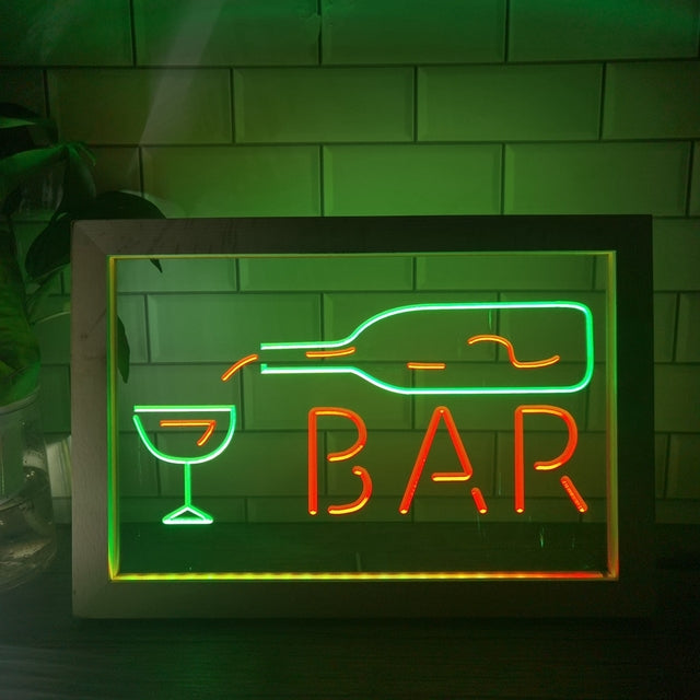 Pouring Bottle Two Tone Bar Sign - Luxury Framed Edition