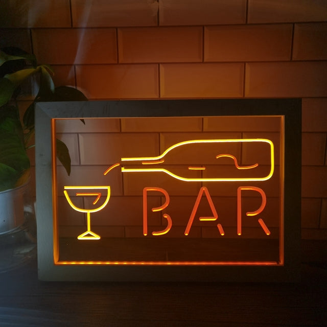 Pouring Bottle Two Tone Bar Sign - Luxury Framed Edition
