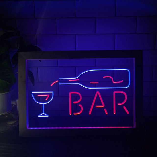 Pouring Bottle Two Tone Bar Sign - Luxury Framed Edition