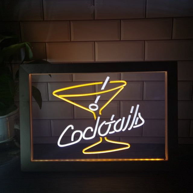 Cocktails Two Tone Sign - Luxury Framed Edition