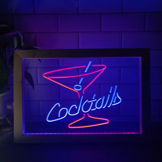 Cocktails Two Tone Sign - Luxury Framed Edition