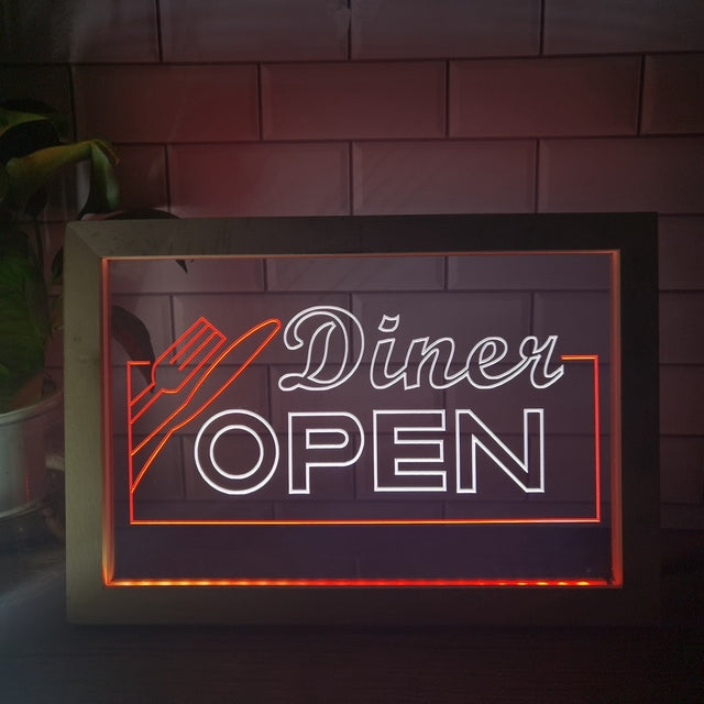 Diner Open Two Tone Sign - Luxury Framed Edition