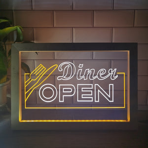 Diner Open Two Tone Sign - Luxury Framed Edition