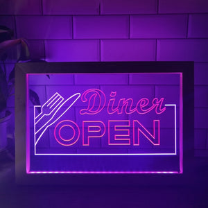 Diner Open Two Tone Sign - Luxury Framed Edition