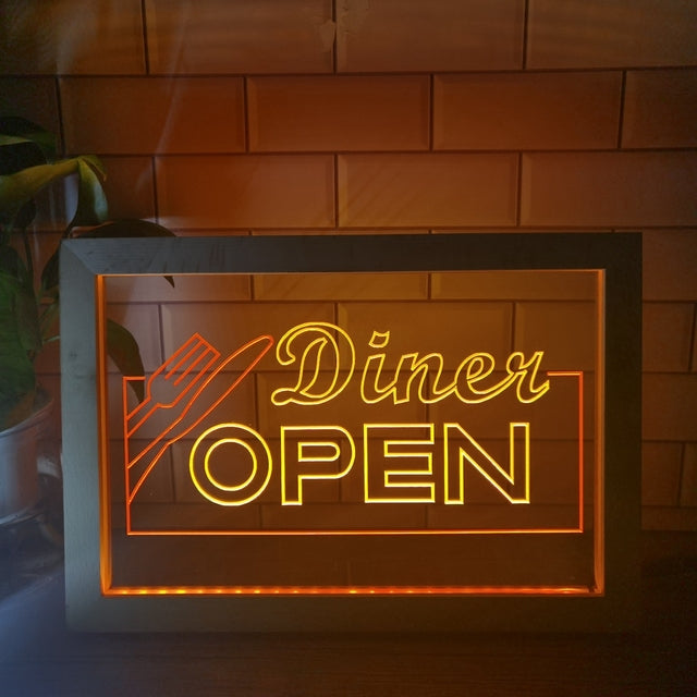 Diner Open Two Tone Sign - Luxury Framed Edition