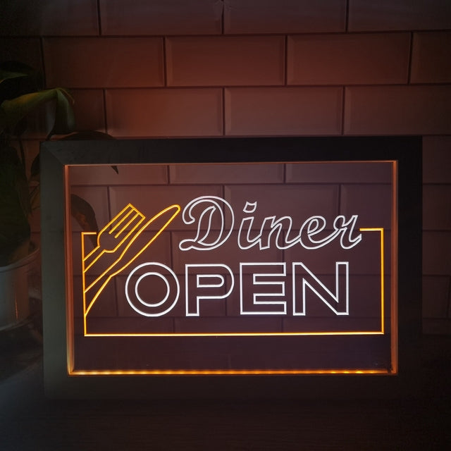 Diner Open Two Tone Sign - Luxury Framed Edition