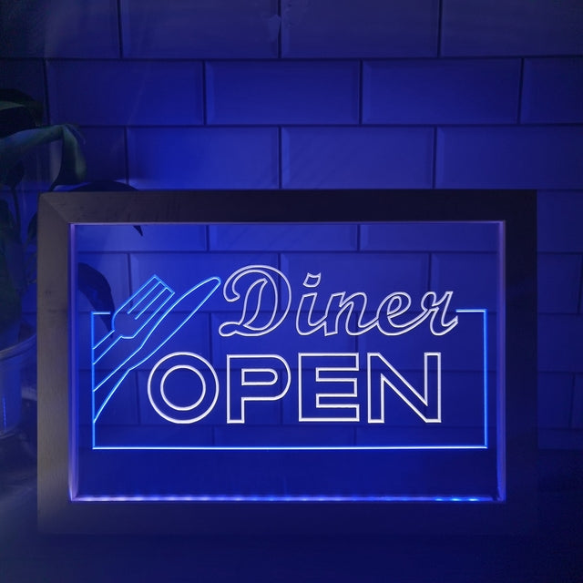 Diner Open Two Tone Sign - Luxury Framed Edition