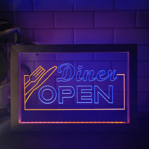 Image of Diner Open Two Tone Sign - Luxury Framed Edition