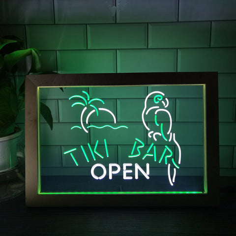 Tiki Bar Open Two Tone Sign - Luxury Framed Edition