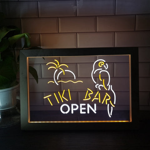 Image of Tiki Bar Open Two Tone Sign - Luxury Framed Edition