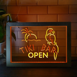 Tiki Bar Open Two Tone Sign - Luxury Framed Edition