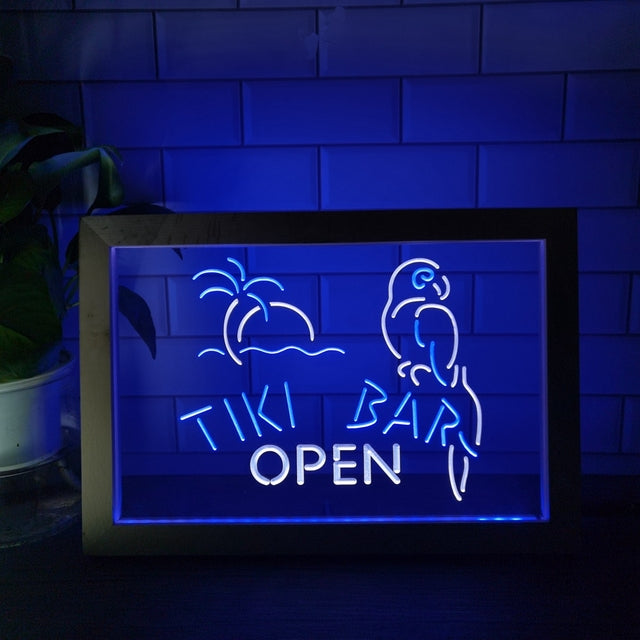 Tiki Bar Open Two Tone Sign - Luxury Framed Edition