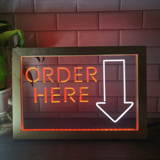 Order Here Cashier Two Tone Sign - Luxury Framed Edition