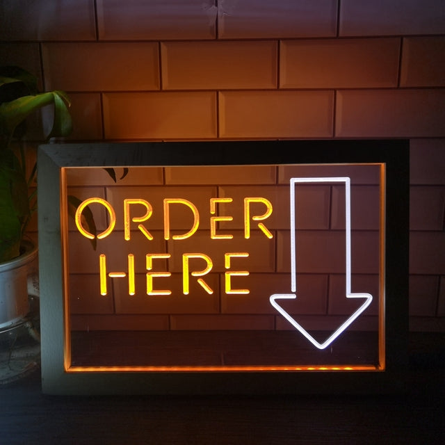 Order Here Cashier Two Tone Sign - Luxury Framed Edition