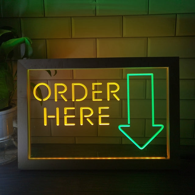 Order Here Cashier Two Tone Sign - Luxury Framed Edition