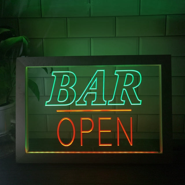 Bar Open Two Tone Sign - Luxury Framed Edition