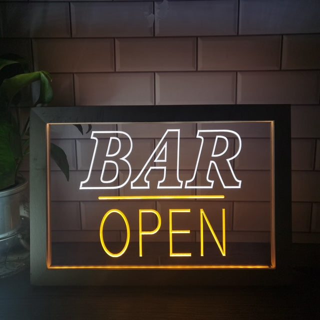 Bar Open Two Tone Sign - Luxury Framed Edition