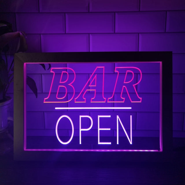 Bar Open Two Tone Sign - Luxury Framed Edition