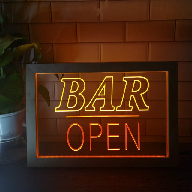 Bar Open Two Tone Sign - Luxury Framed Edition