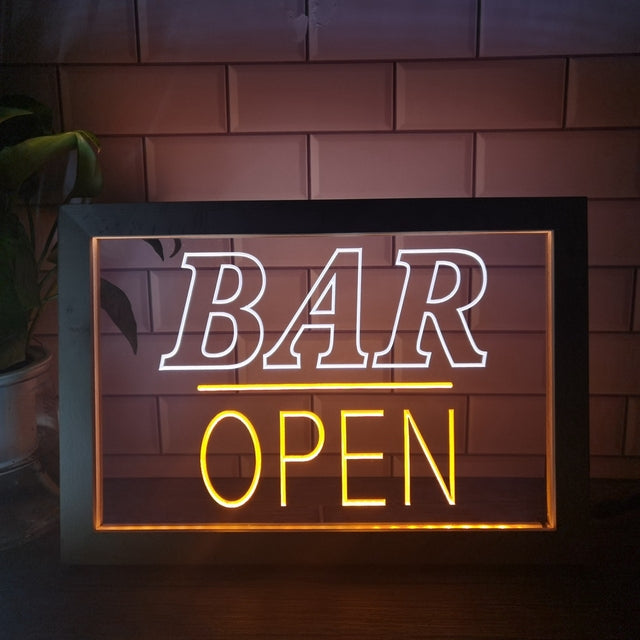Bar Open Two Tone Sign - Luxury Framed Edition
