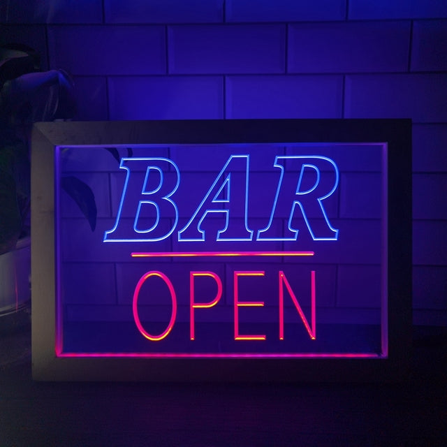 Bar Open Two Tone Sign - Luxury Framed Edition