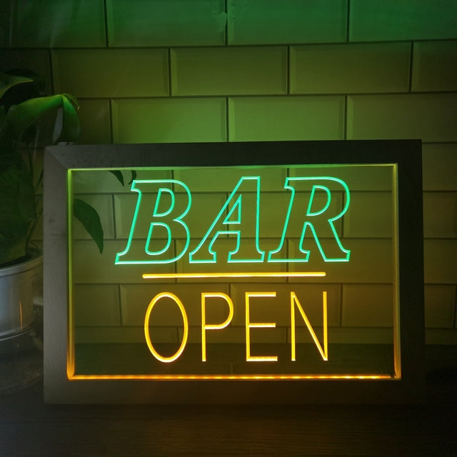 Bar Open Two Tone Sign - Luxury Framed Edition