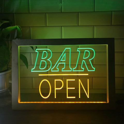 Image of Bar Open Two Tone Sign - Luxury Framed Edition