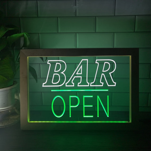 Bar Open Two Tone Sign - Luxury Framed Edition