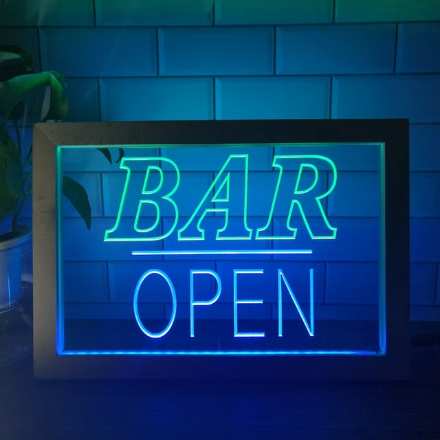 Bar Open Two Tone Sign - Luxury Framed Edition