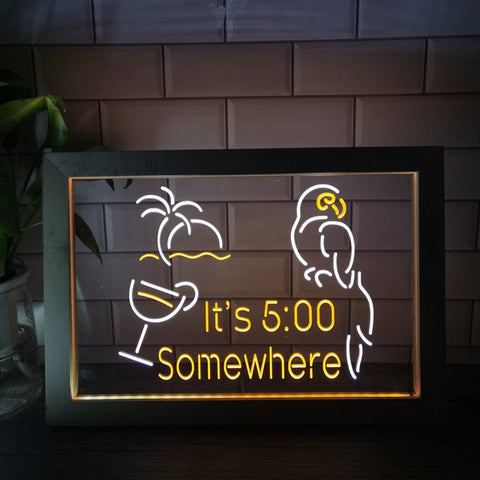 Image of It's Five Somewhere Parrot Two Tone Sign - Luxury Framed Edition