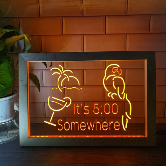 It's Five Somewhere Parrot Two Tone Sign - Luxury Framed Edition