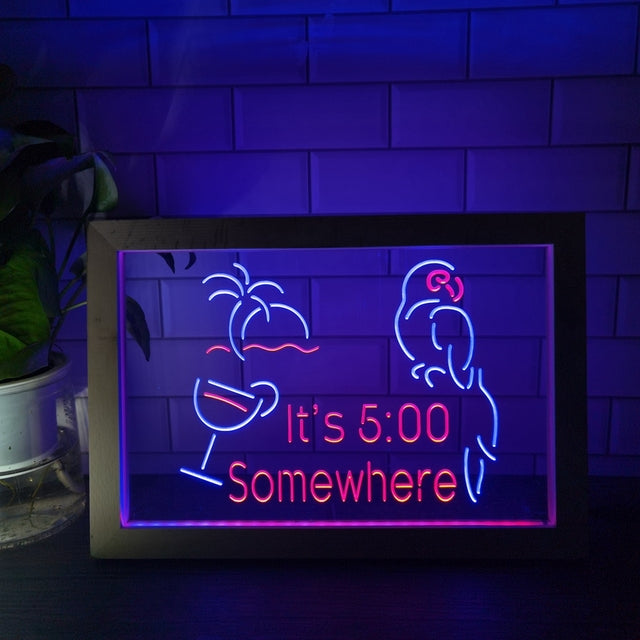It's Five Somewhere Parrot Two Tone Sign - Luxury Framed Edition