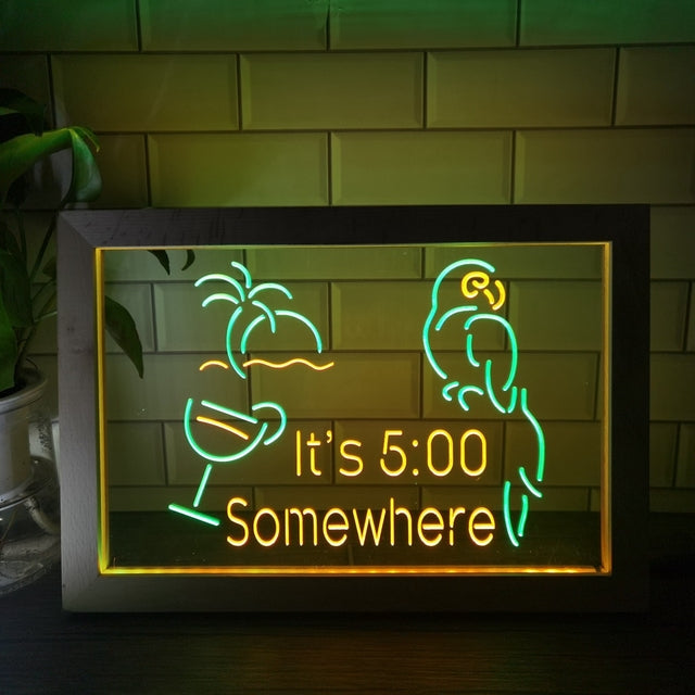 It's Five Somewhere Parrot Two Tone Sign - Luxury Framed Edition